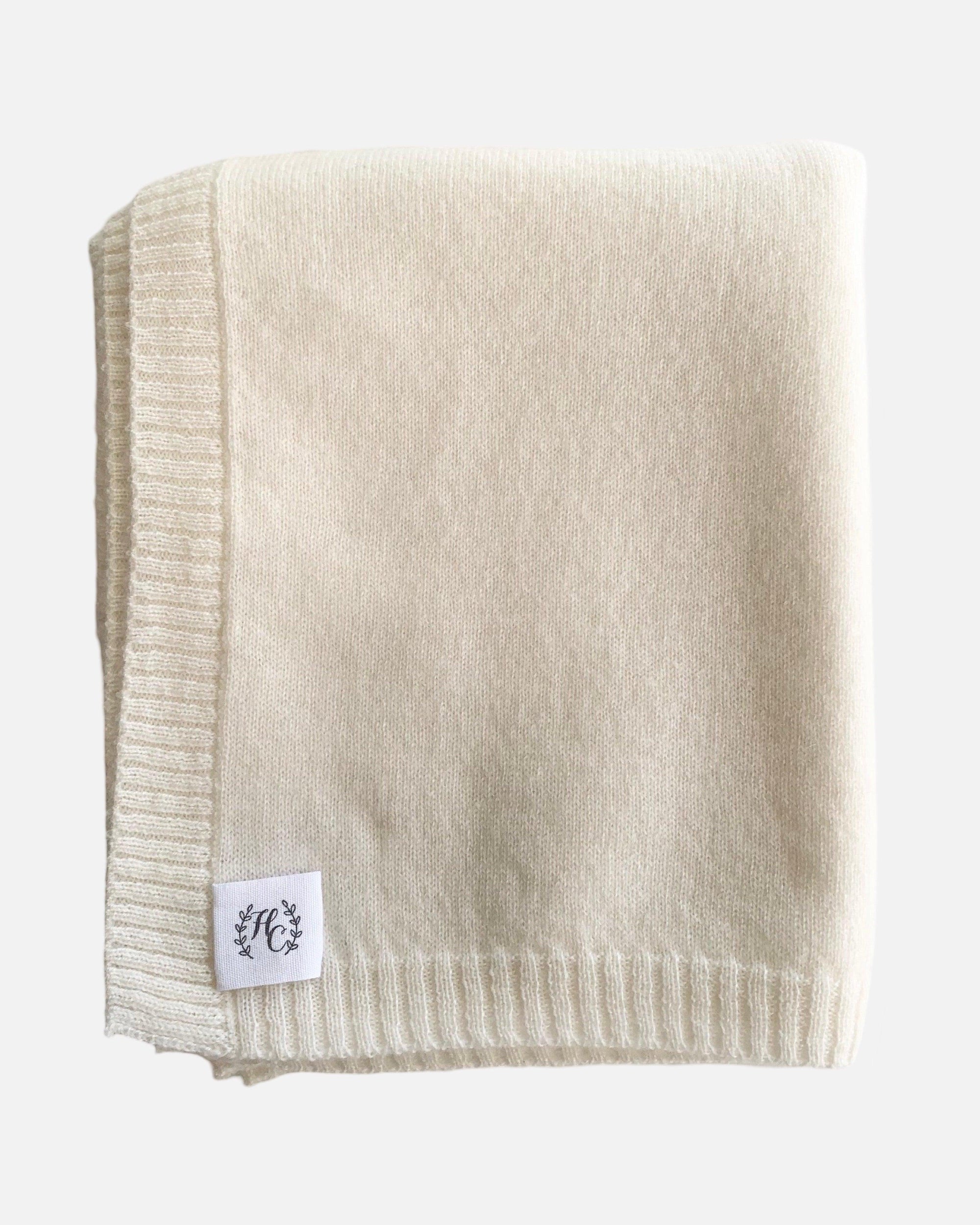 Cashmere Plain Knit Baby Blanket - Cream