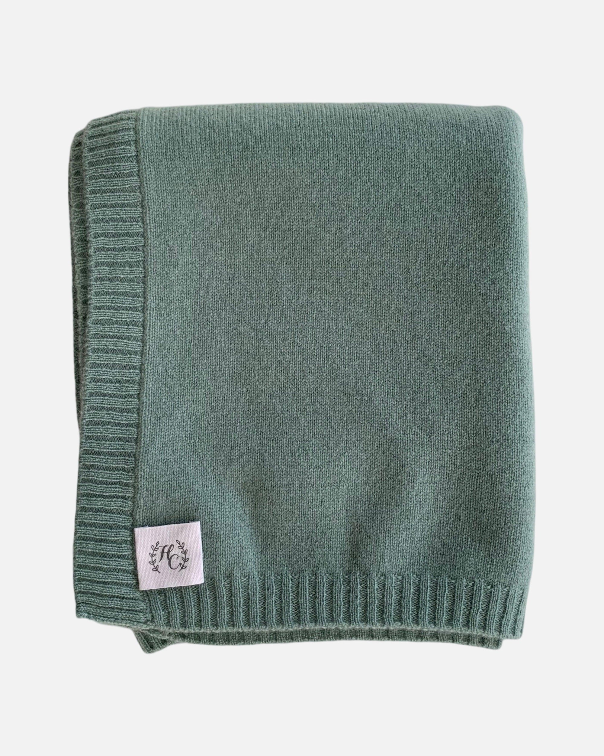Cashmere Plain Knit Baby Blanket - Sage