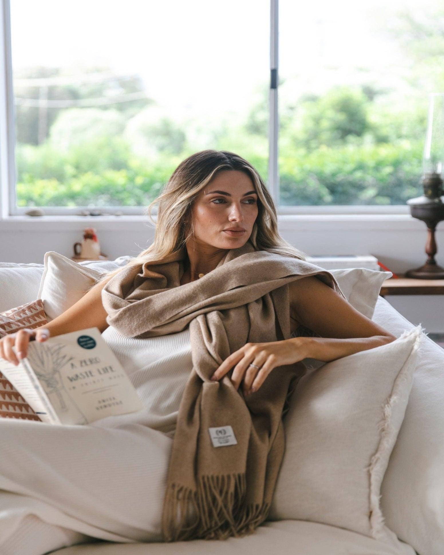 Alma Large Cashmere Wrap - Sand