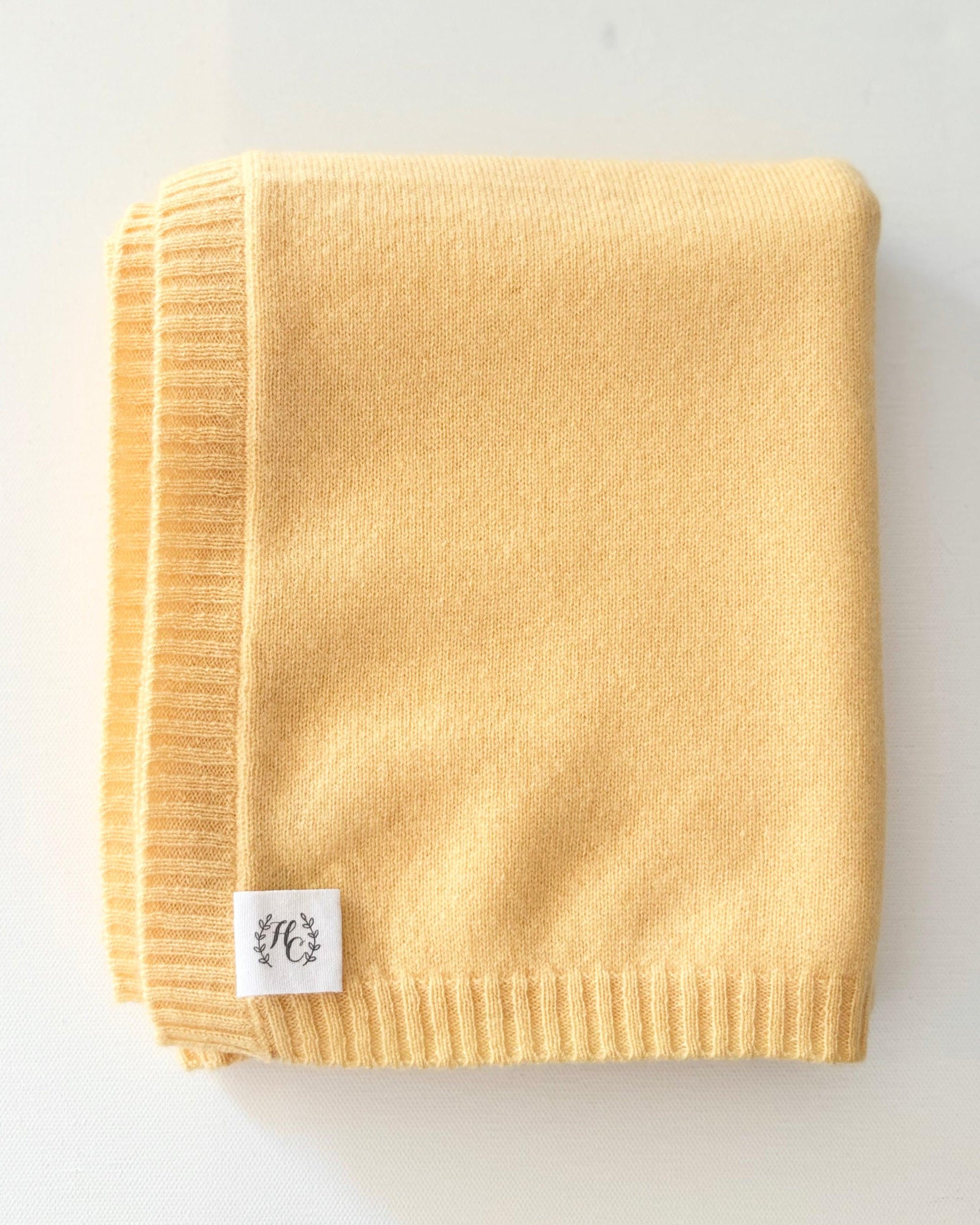 Cashmere Plain Knit Baby Blanket - Lemon - Heirloom Cashmere Australia