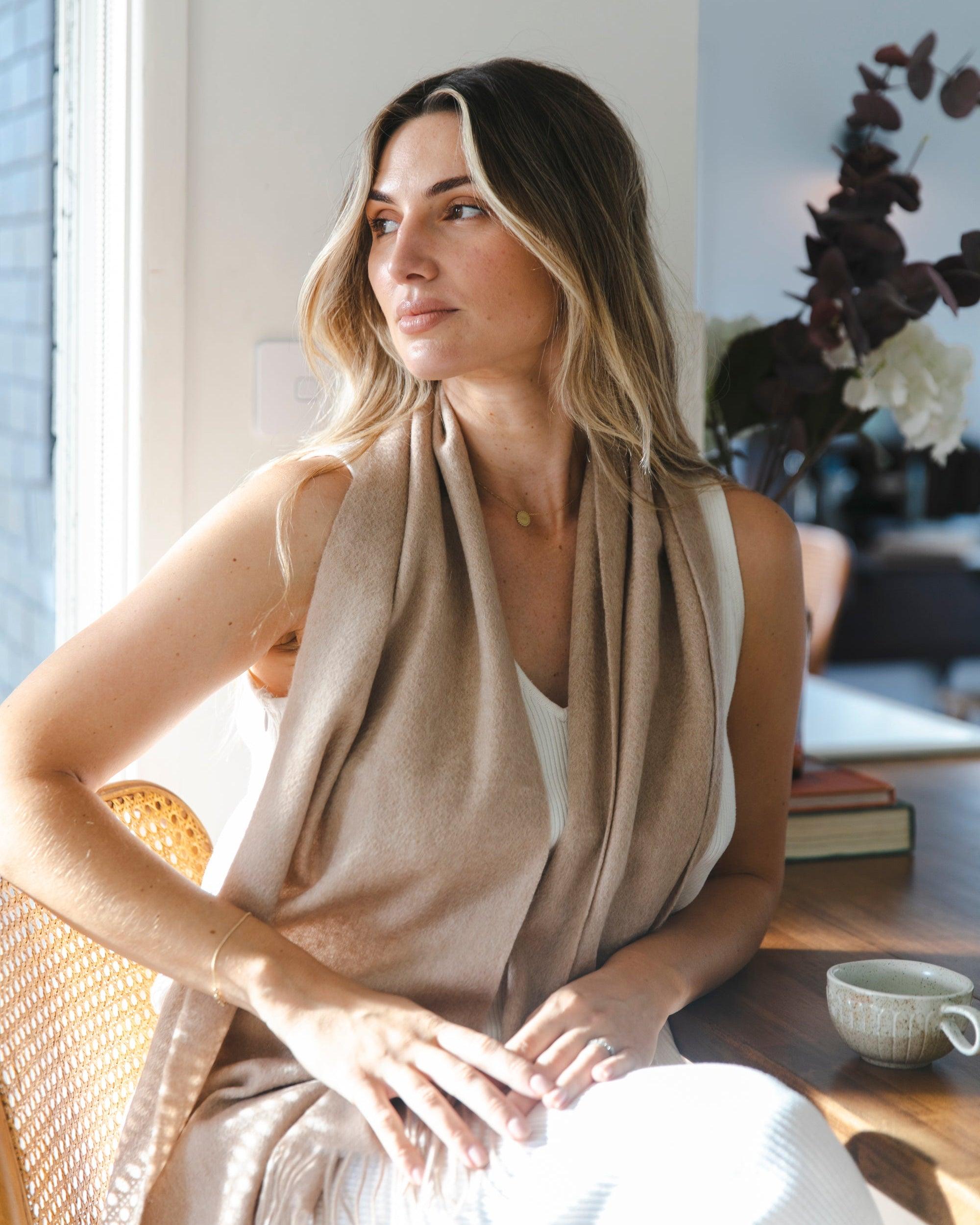 Sofia Cashmere Scarf Sand – Heirloom Cashmere