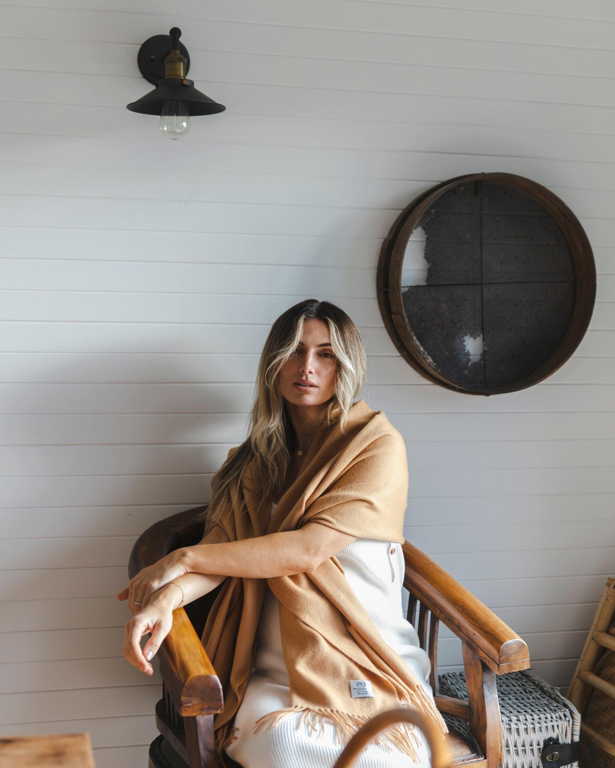 Alma Large Cashmere Wrap - Almond - Heirloom Cashmere Australia