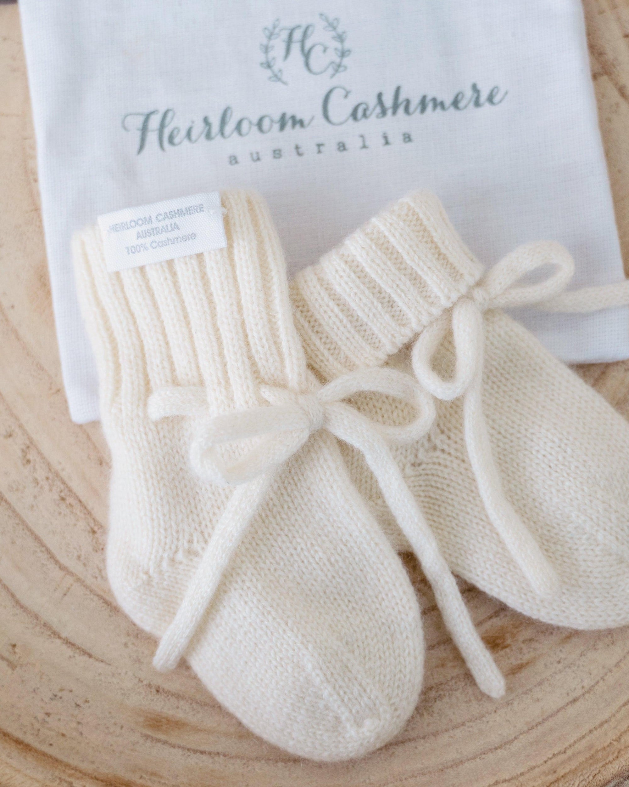 Cashmere Baby Booties - Snow - Heirloom Cashmere Australia
