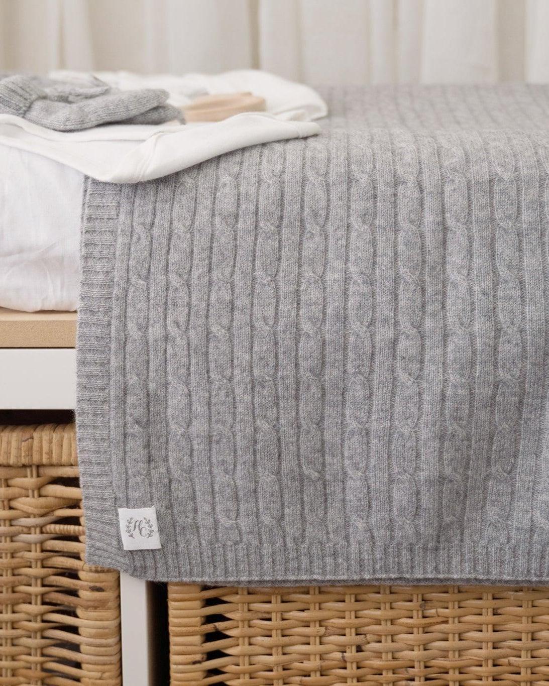 Cashmere Cable Knit Baby Blanket - Ash - Heirloom Cashmere Australia