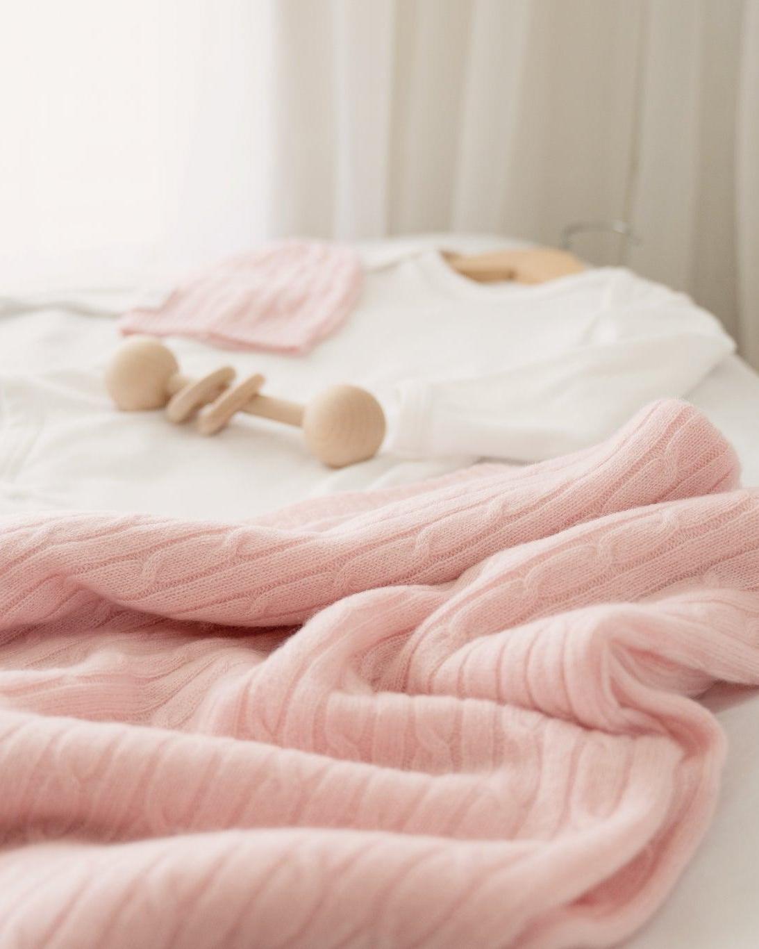 Cashmere Cable Knit Baby Blanket - Blush - Heirloom Cashmere Australia