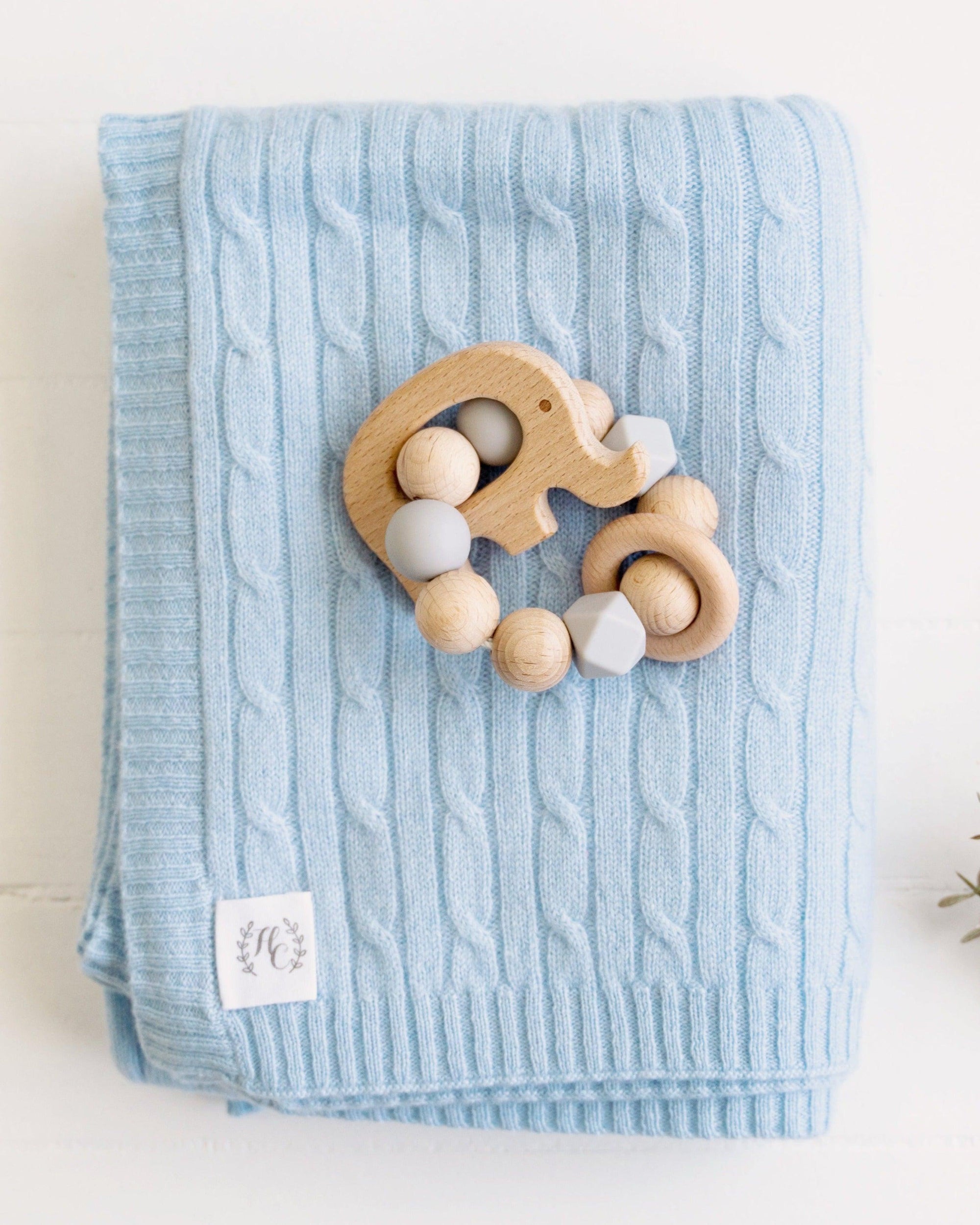 Cashmere Cable Knit Baby Blanket - Sky - Heirloom Cashmere Australia