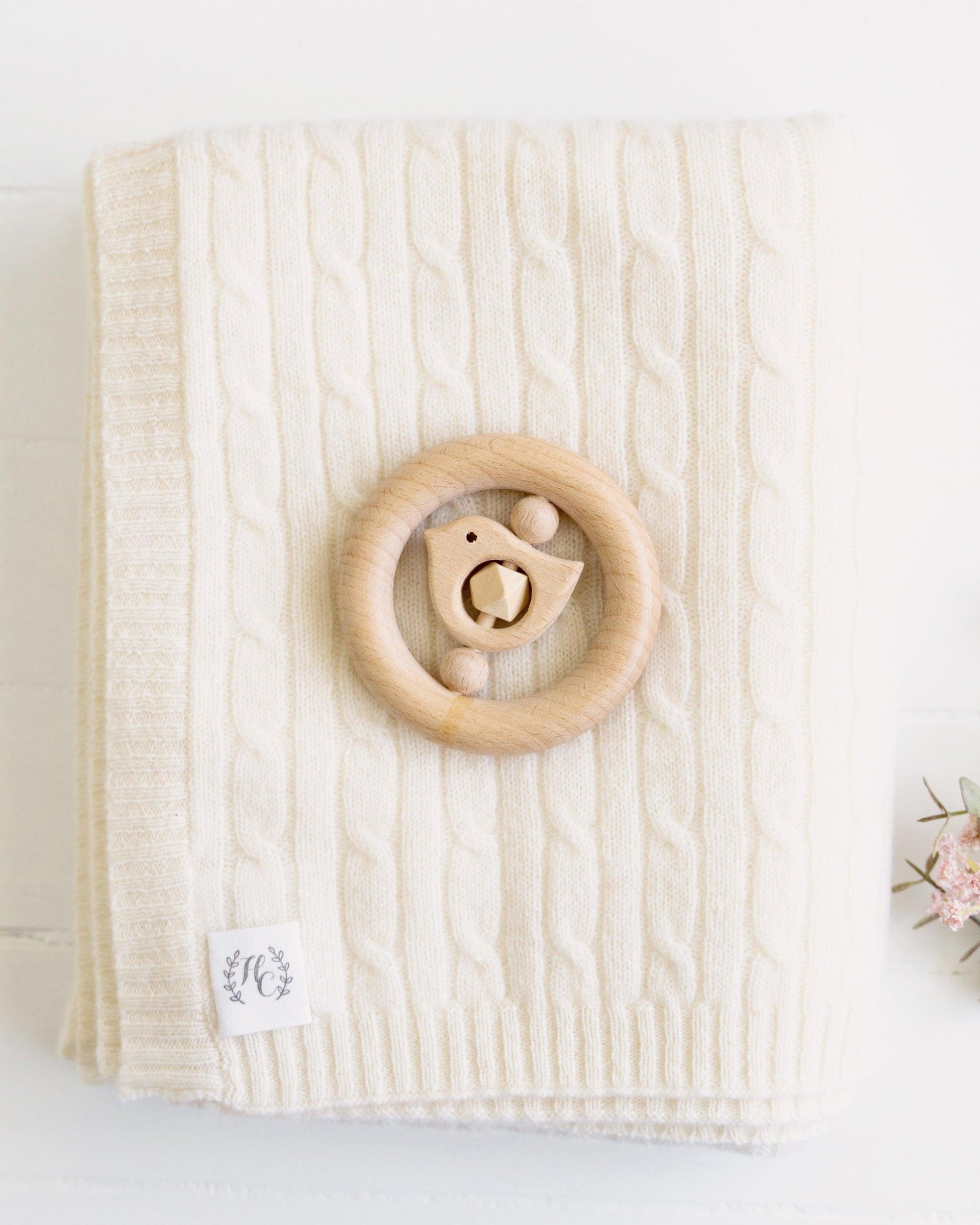 Cashmere Cable Knit Baby Blanket - Snow - Heirloom Cashmere Australia