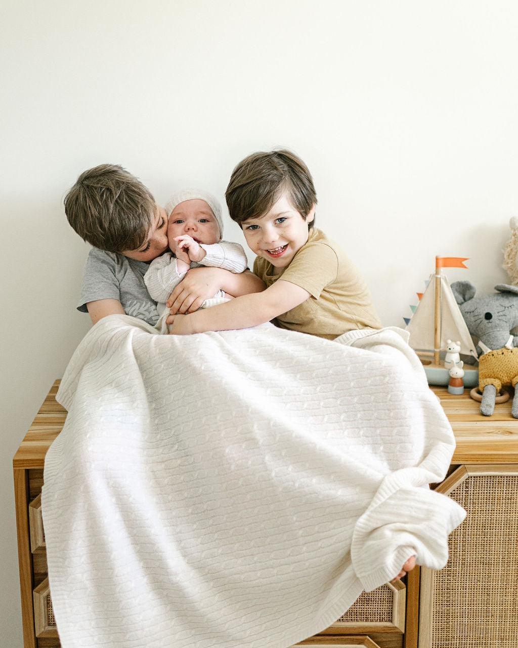 Cashmere Cable Knit Baby Blanket - Snow - Heirloom Cashmere Australia