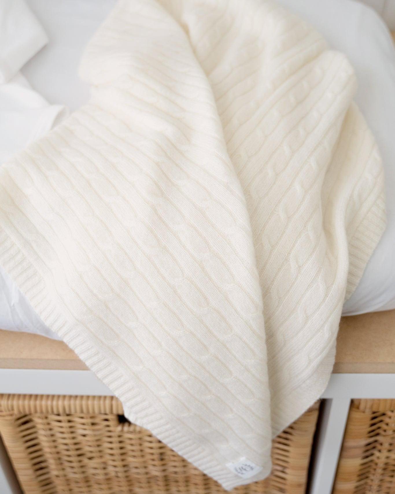 Cashmere Cable Knit Baby Blanket - Snow - Heirloom Cashmere Australia