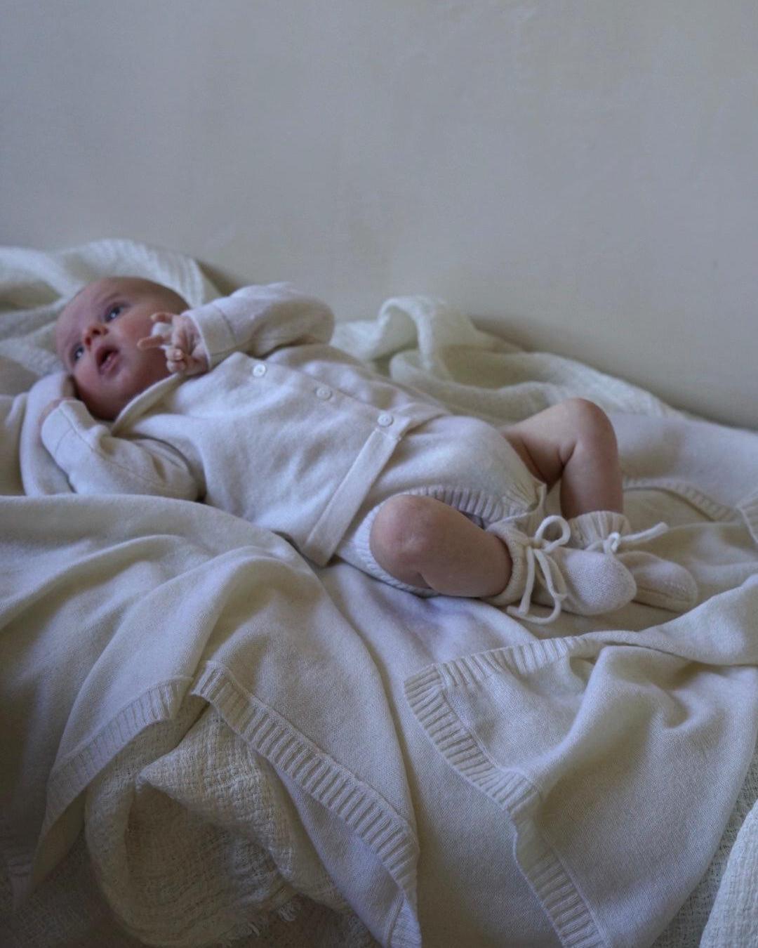 Cashmere Plain Knit Baby Blanket - Cream - Heirloom Cashmere Australia