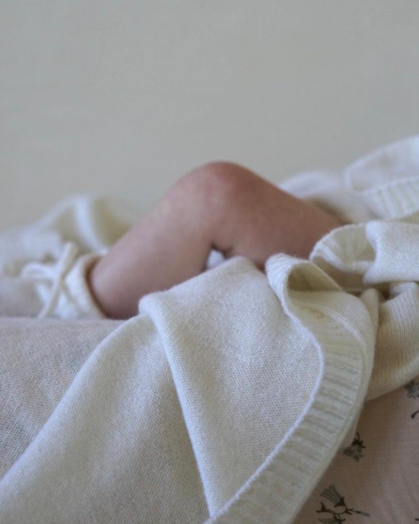 Cashmere Plain Knit Baby Blanket - Cream - Heirloom Cashmere Australia