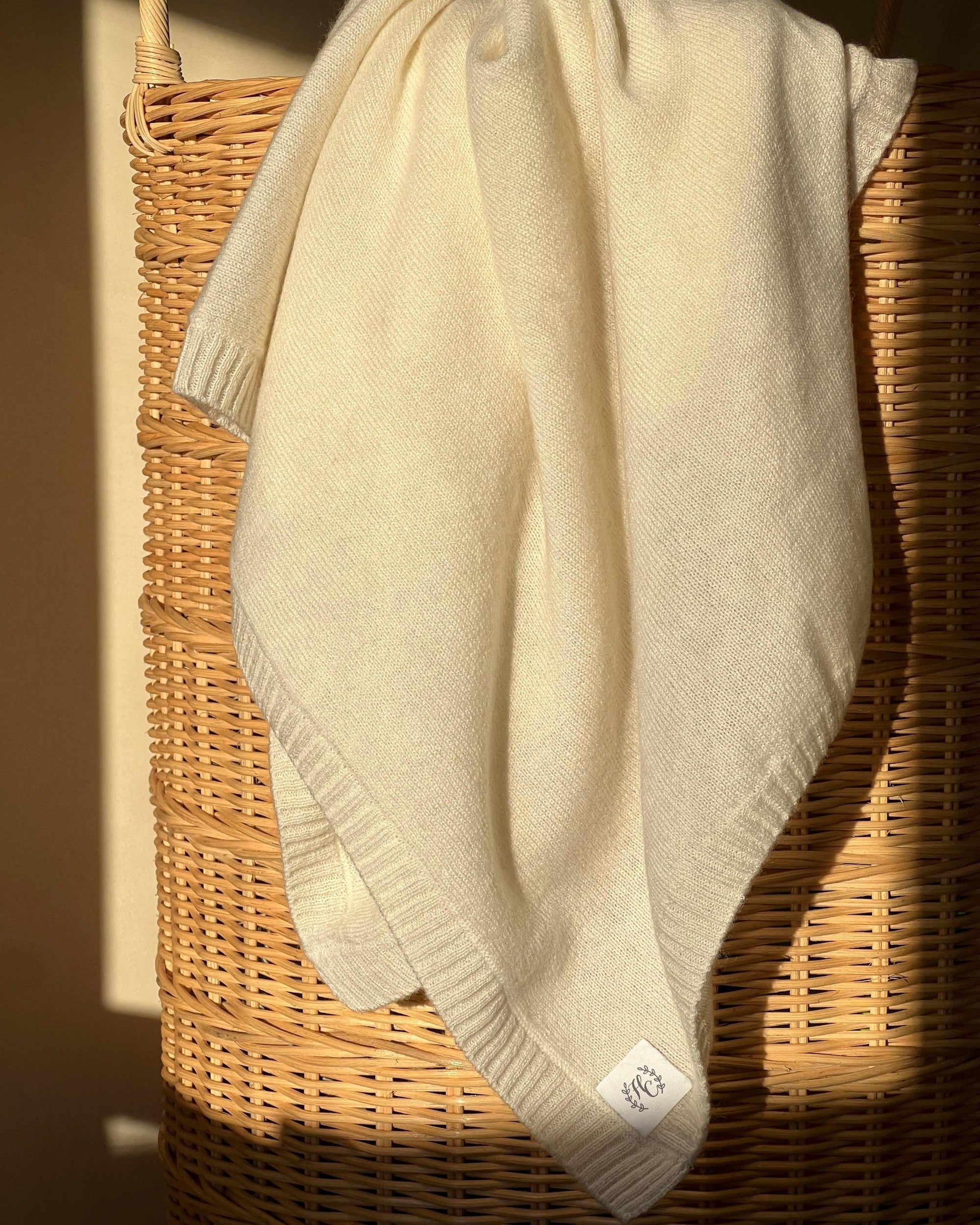 Cashmere Plain Knit Baby Blanket - Cream - Heirloom Cashmere Australia