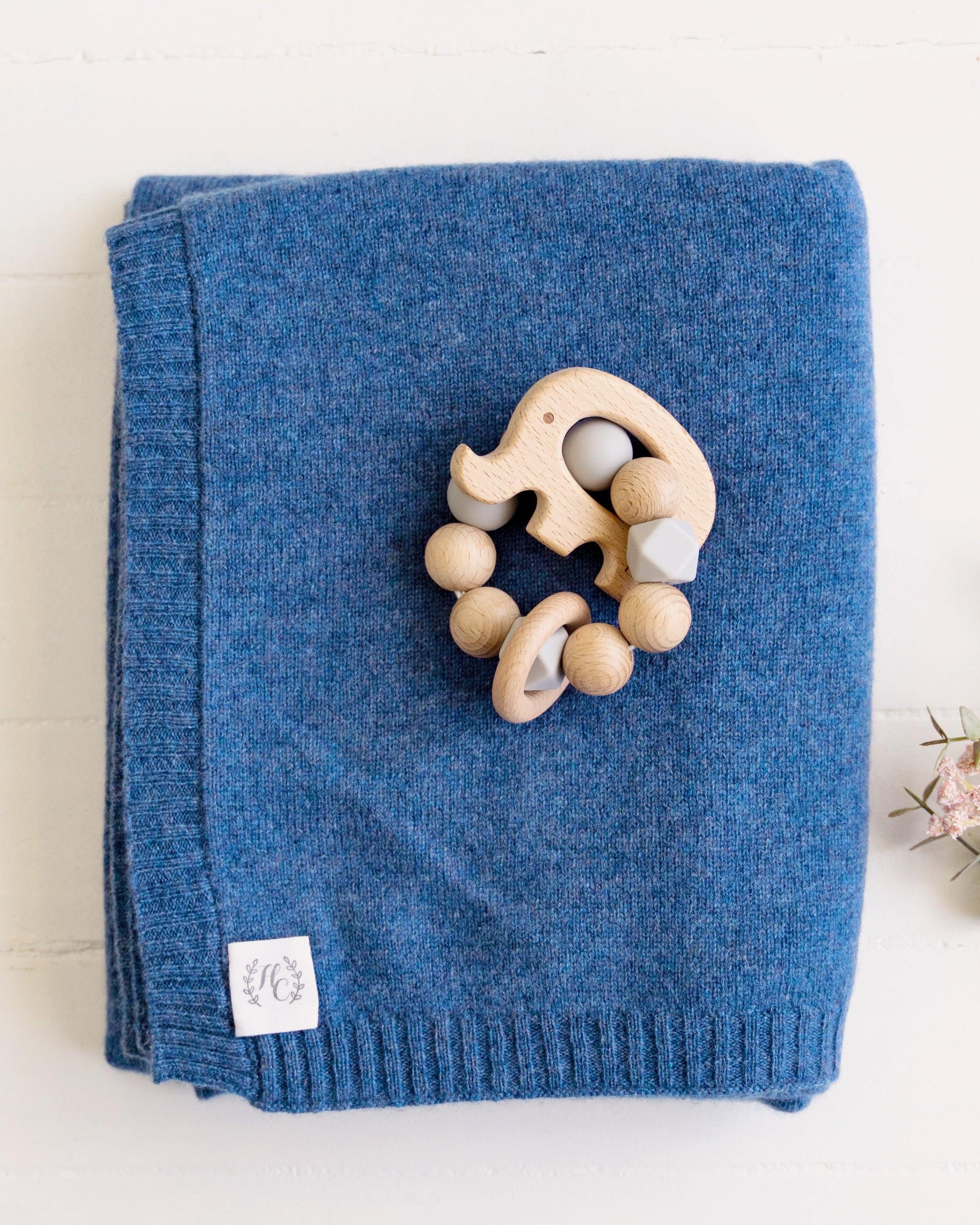 Cashmere Plain Knit Baby Blanket - Indigo - Heirloom Cashmere Australia