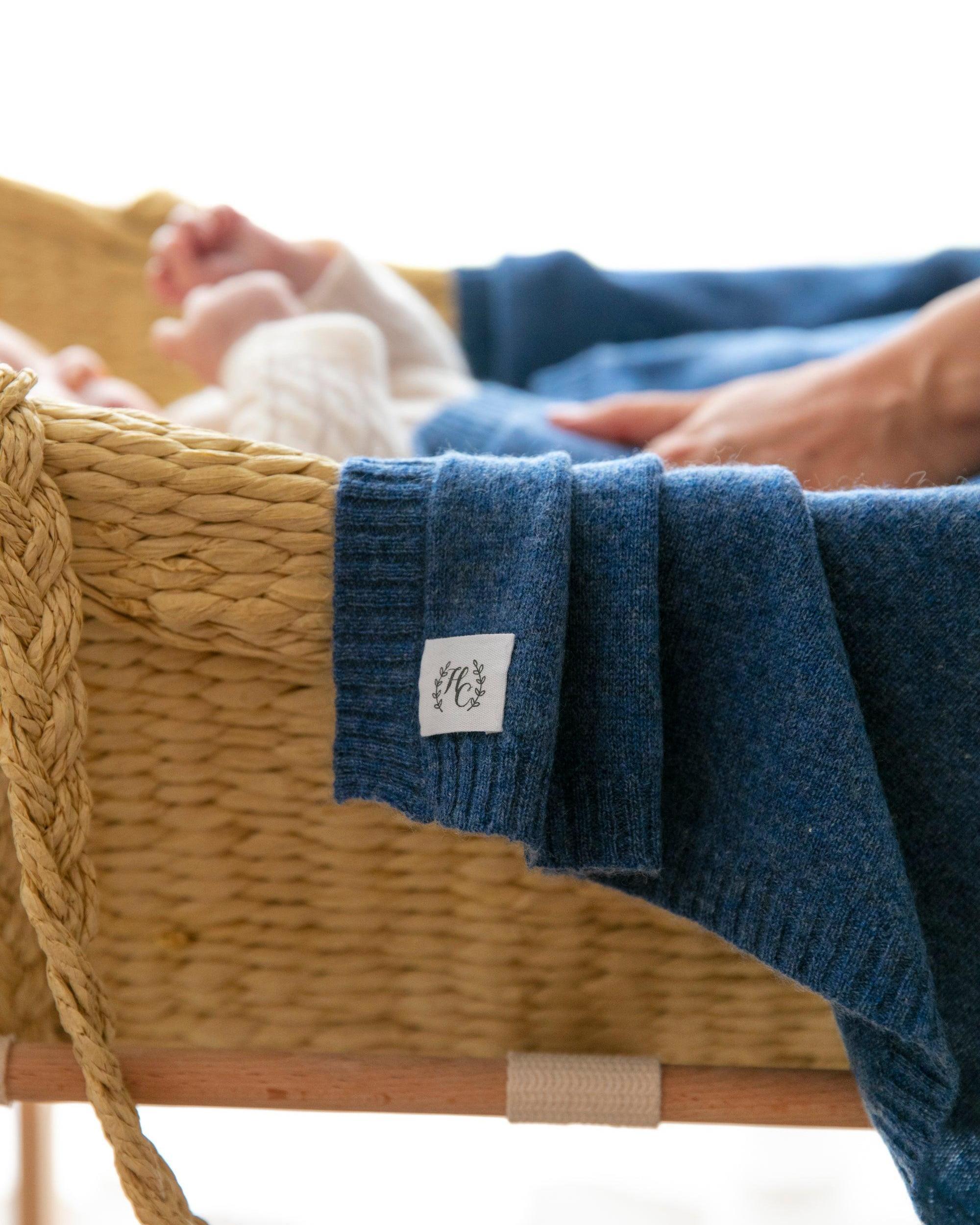 Cashmere Plain Knit Baby Blanket - Indigo - Heirloom Cashmere Australia