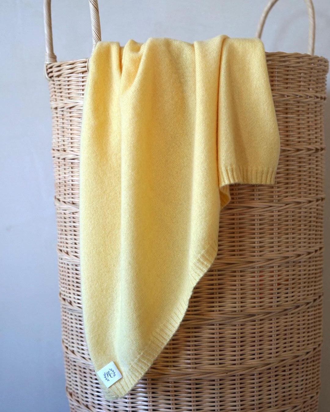 Cashmere Plain Knit Baby Blanket - Lemon - Heirloom Cashmere Australia