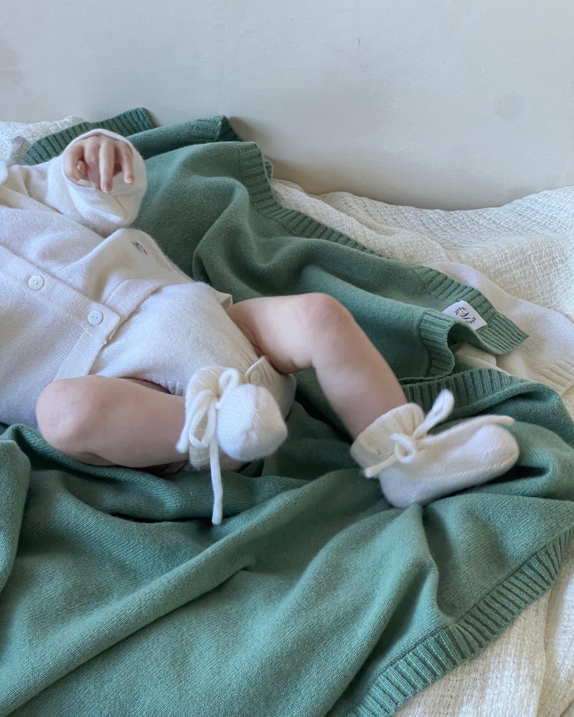 Cashmere Plain Knit Baby Blanket - Sage - Heirloom Cashmere Australia
