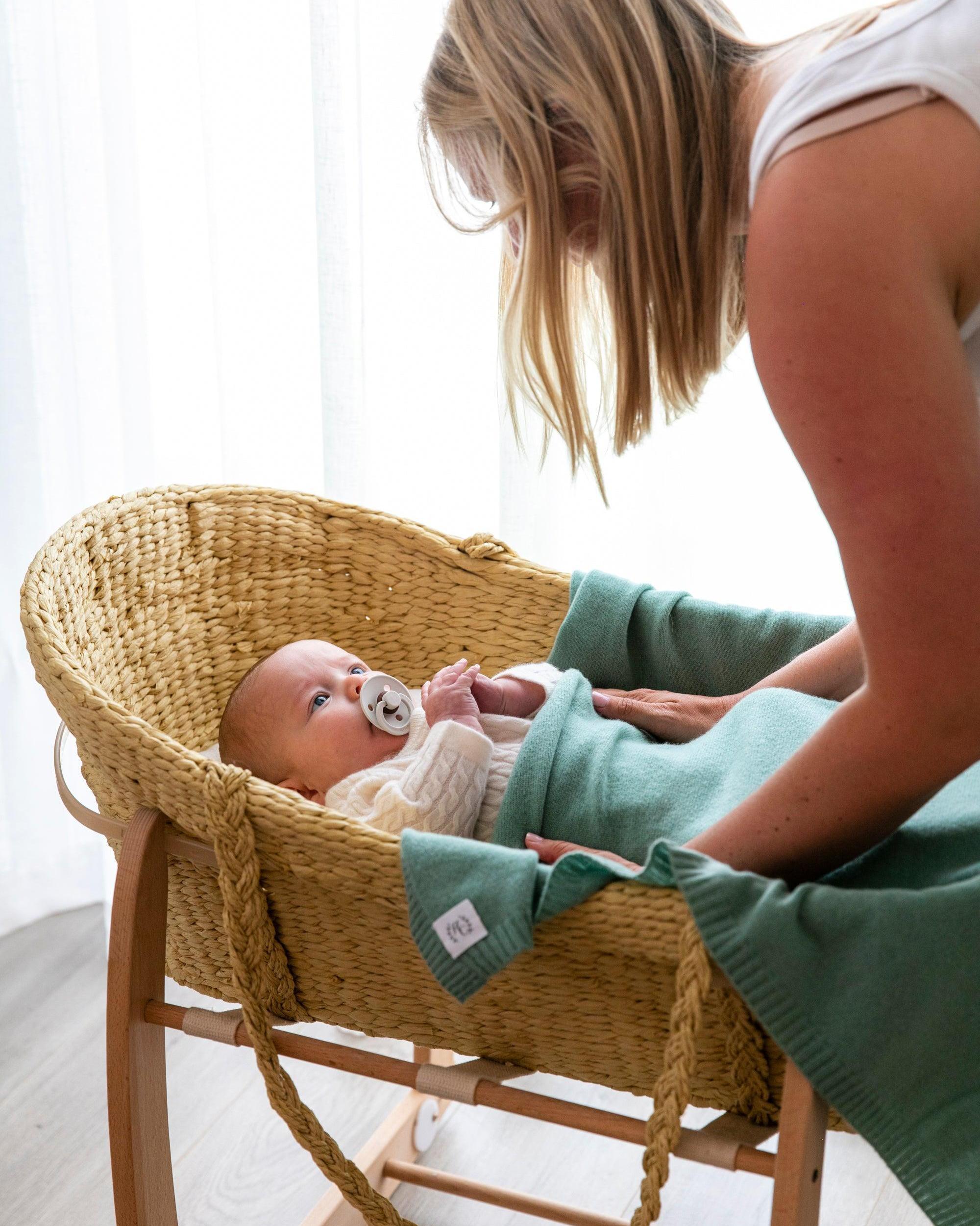 Cashmere Plain Knit Baby Blanket - Sage - Heirloom Cashmere Australia