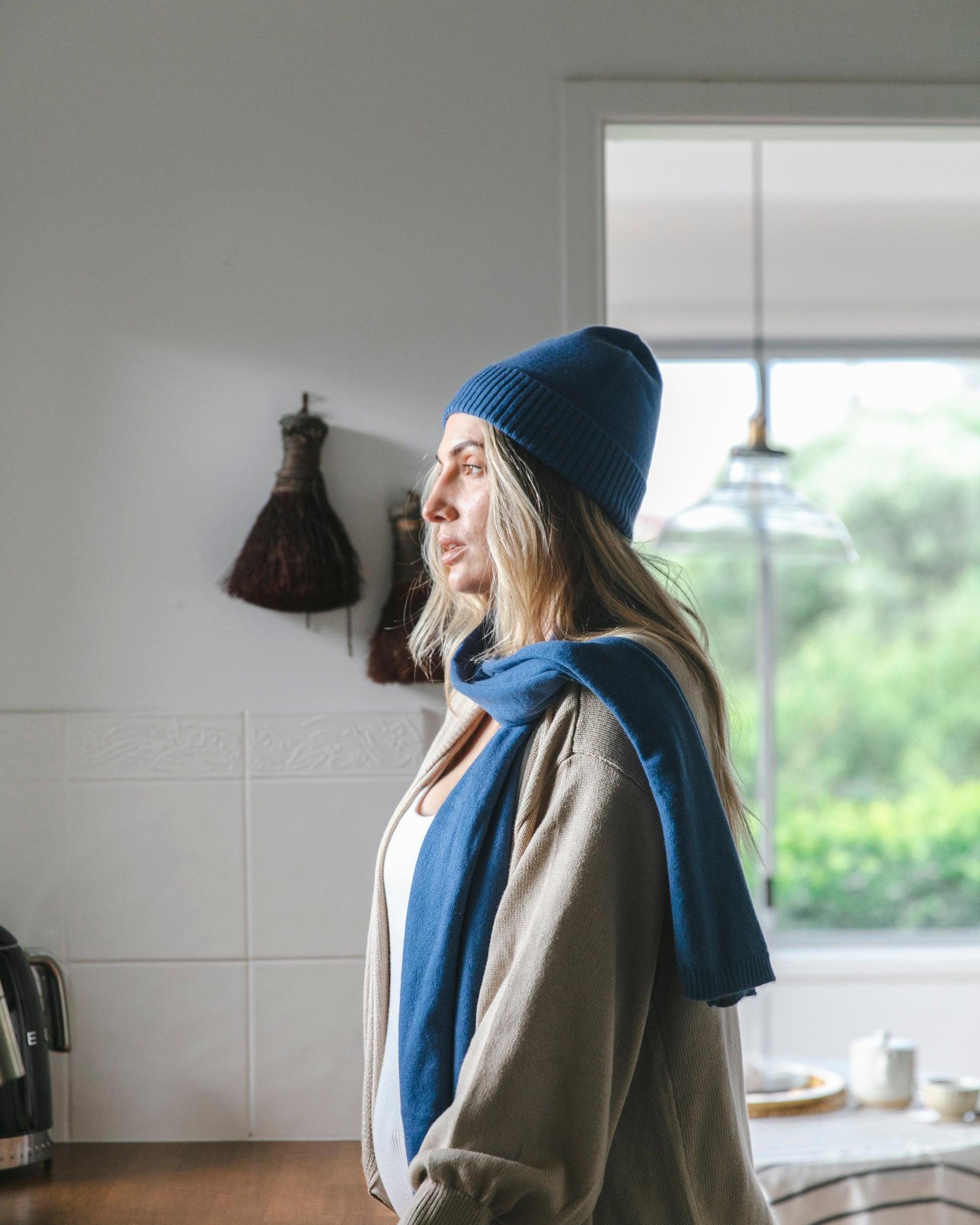 Saga Cashmere Beanie - Indigo - Heirloom Cashmere Australia