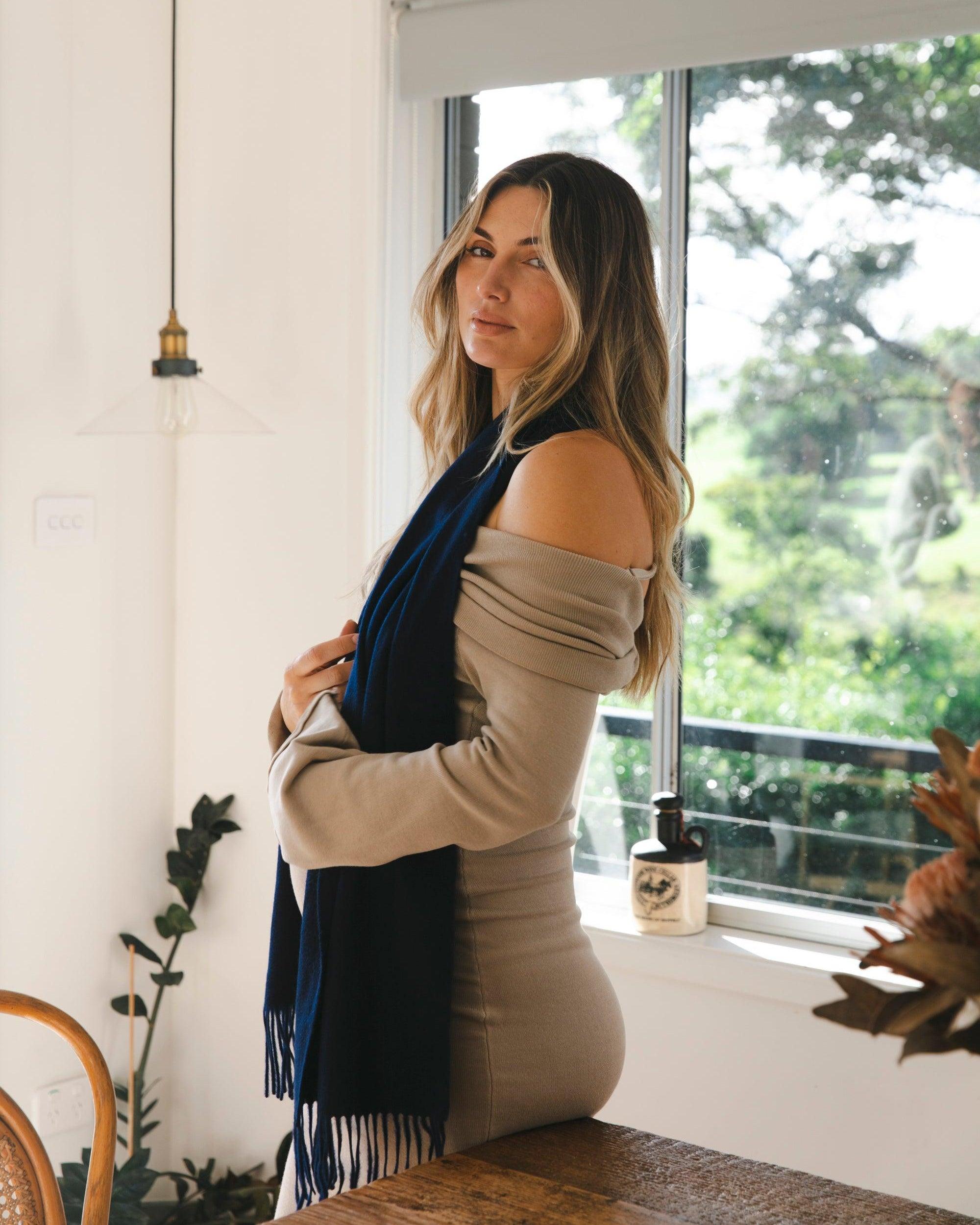 Sofia Cashmere Scarf - Navy - Heirloom Cashmere Australia