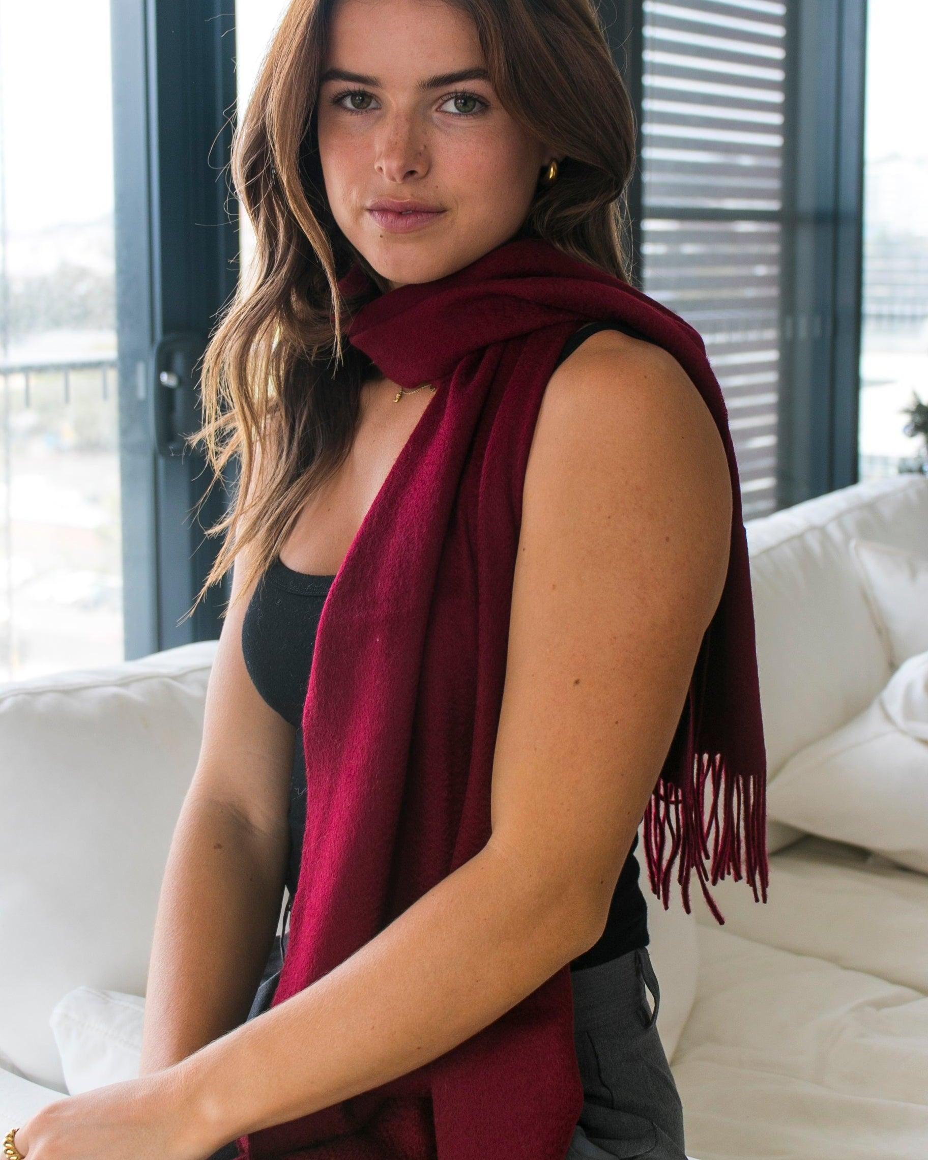 Sofia Cashmere Scarf - Wine - Heirloom Cashmere Australia