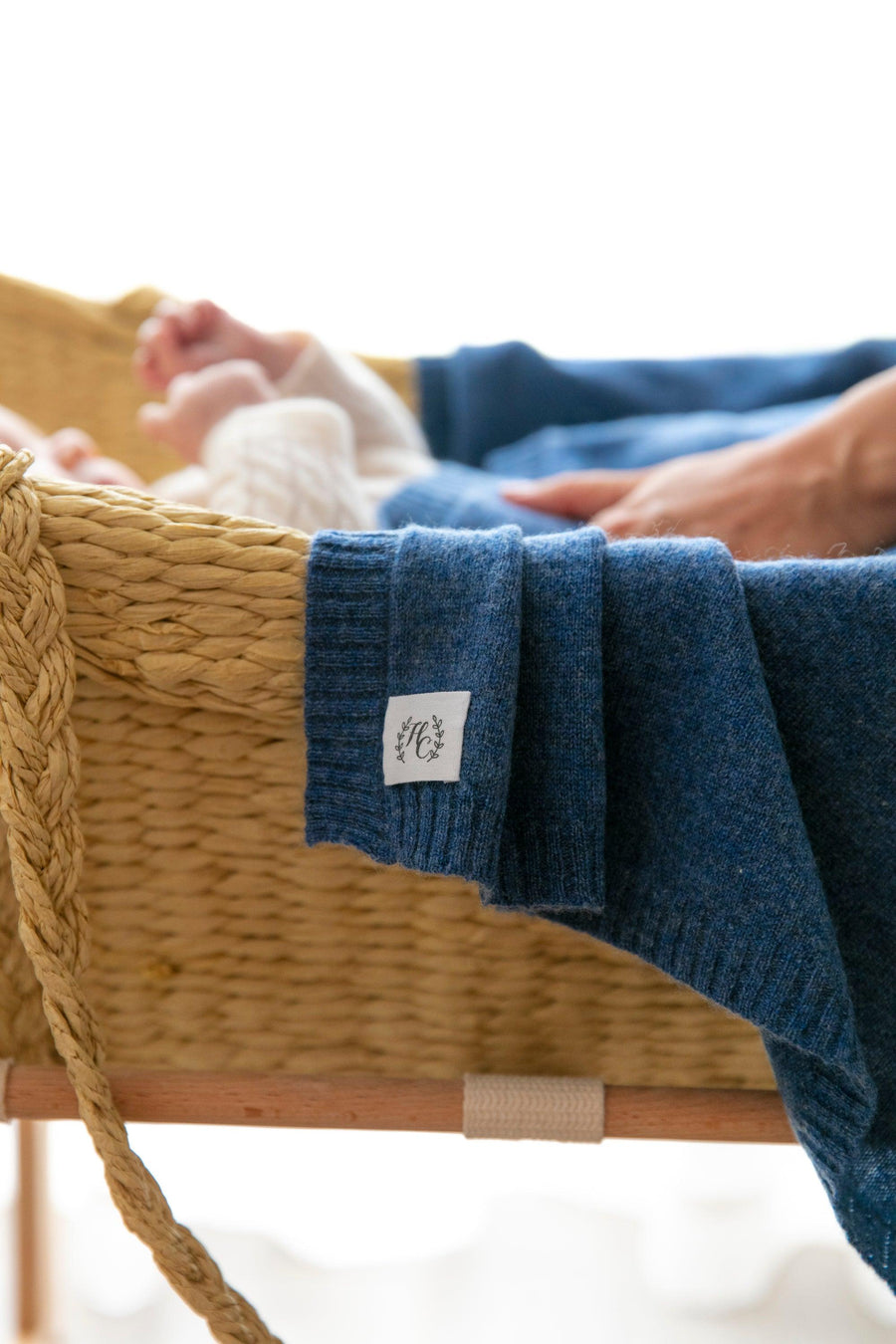 Cashmere Plain Knit Baby Blanket - Indigo