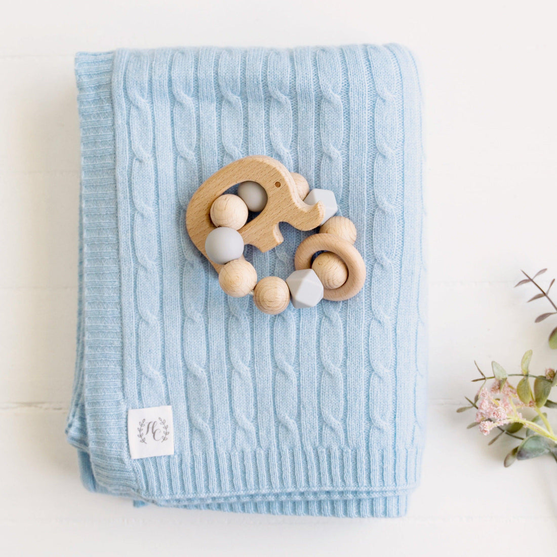Cashmere Cable Knit Baby Blanket - Sky - Heirloom Cashmere Australia