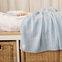 Cashmere Cable Knit Baby Blanket - Sky - Heirloom Cashmere Australia