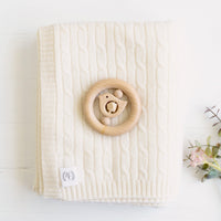 Cashmere Cable Knit Baby Blanket - Snow - Heirloom Cashmere Australia